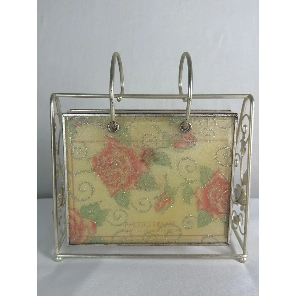 Vintage Floral Touch of Spring Flip Photo Frame Unisex OS Silver Excellent